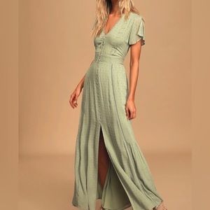 Lulus*** Sage Green Swiss Dot Maci Dress Small